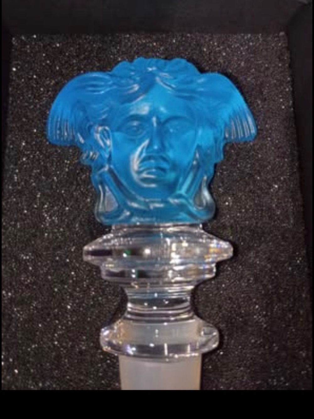 Versace Rosenthal Medusa Lumiere Bottle Stopper, collectable item light blue